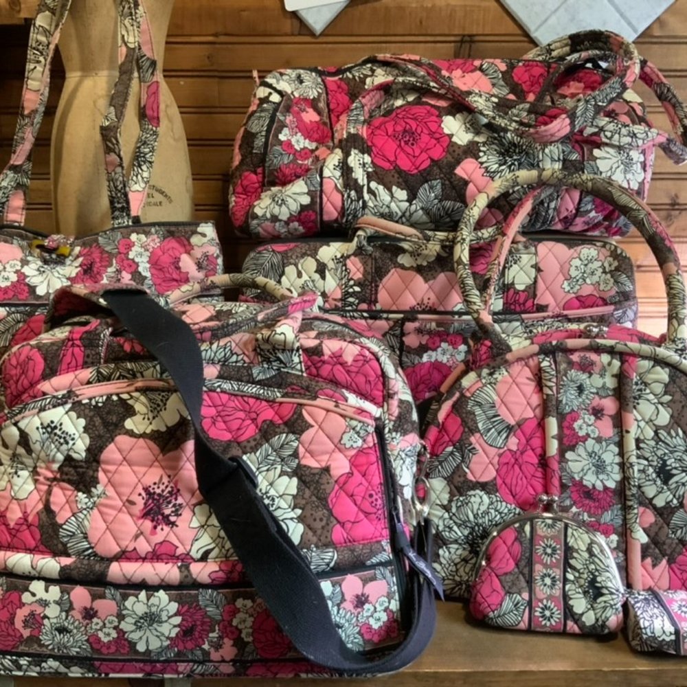 Vera Bradley 7 pc Set- Retired Mocha Rouge Pink and Brown Floral
